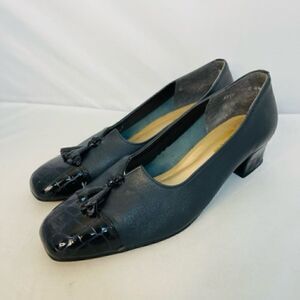 California Magdesians Black Leather Shoes Crocodile Block Heel & Toe Size 8 1/2